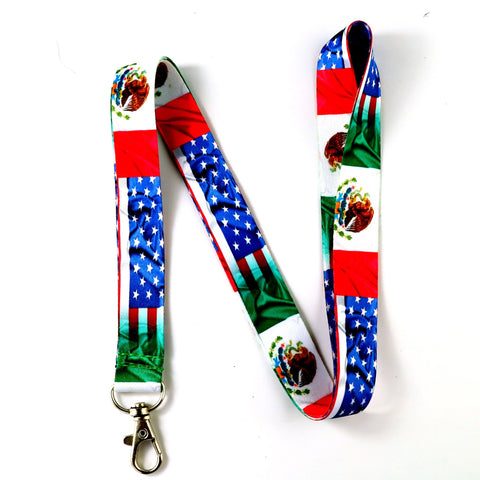 Lanyard - Usa Mexico Flag Double Sided Printed Flag Lanyard